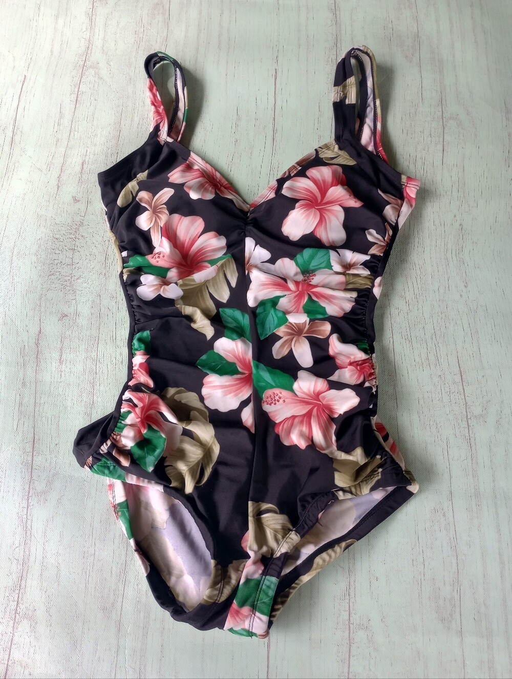 Vintage Gabar Swimsuit Womens 8 Floral Ribbed One Piece Built in Bra